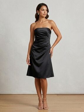 Alfred Angelo Black Strapless Satin A-Line Dress Size8